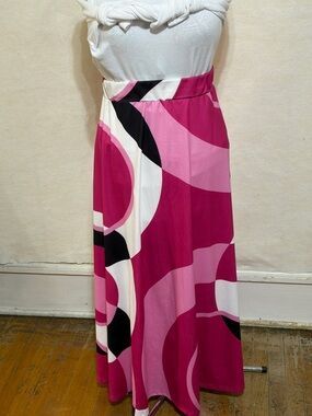 Fuchsia Abstract Print Maxi Skirt - Women's